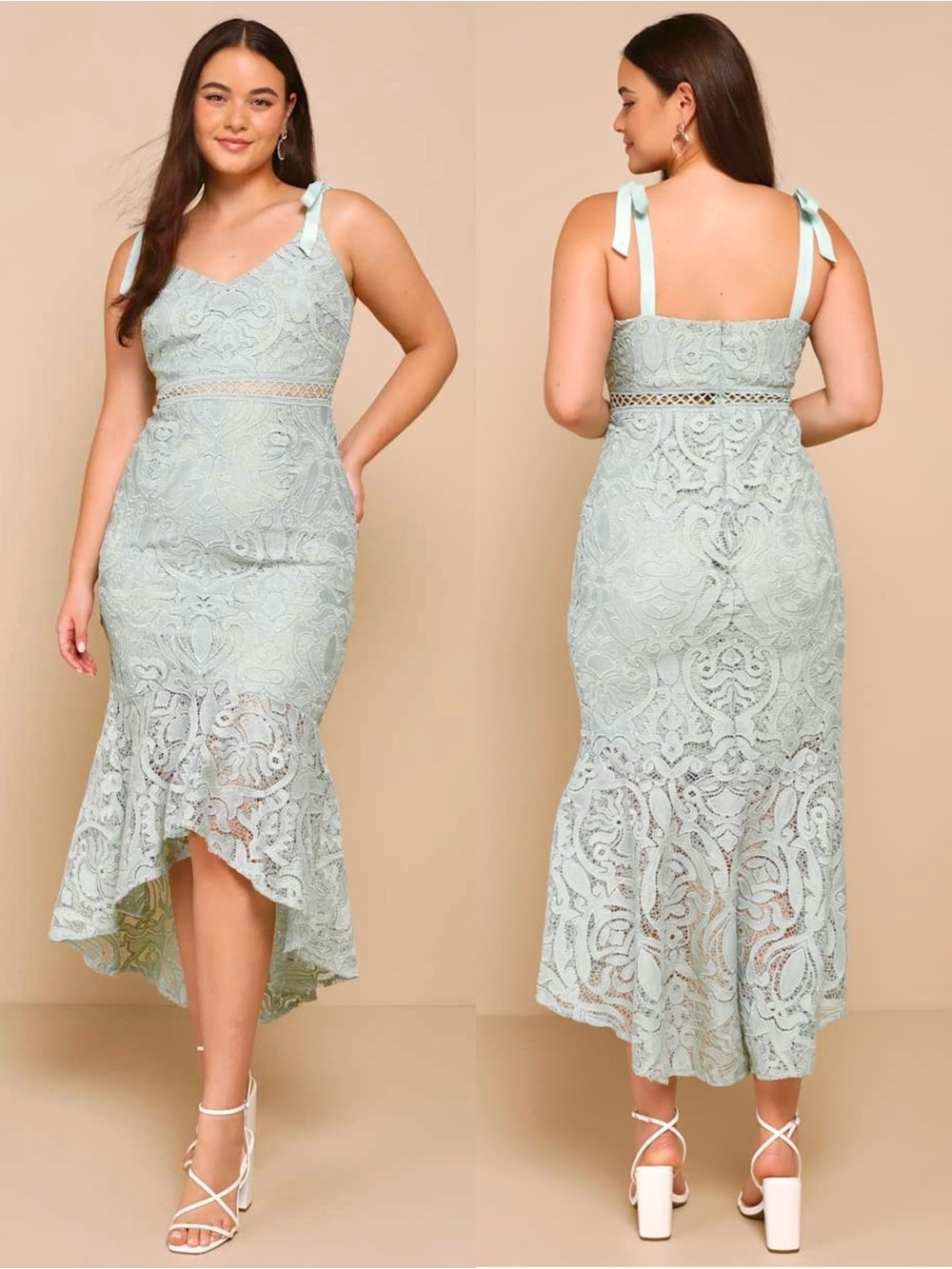 NWT LULUS Lace Bow Strap Mermaid Skirt Soft Girl Coquette Wedding Guest Dress M